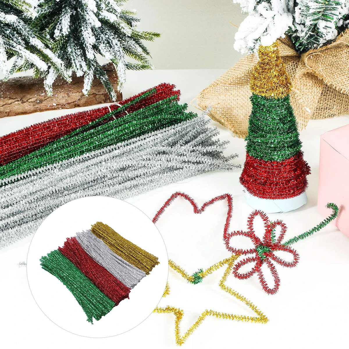 

400pcs Christmas Tree Material Kit Glitter Bendable Sticks Diy Craft Bars Kids Decorations Festival Ornaments Twisting Rod