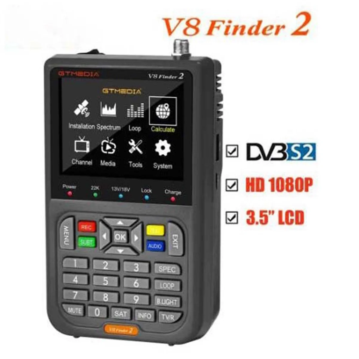 T06C-GTMEDIA V8 Finder2 Satellite Signal Finder FTA DVB-S/S2/S2X LCD Screen Receiver Satellite Finder Meter EU Plug