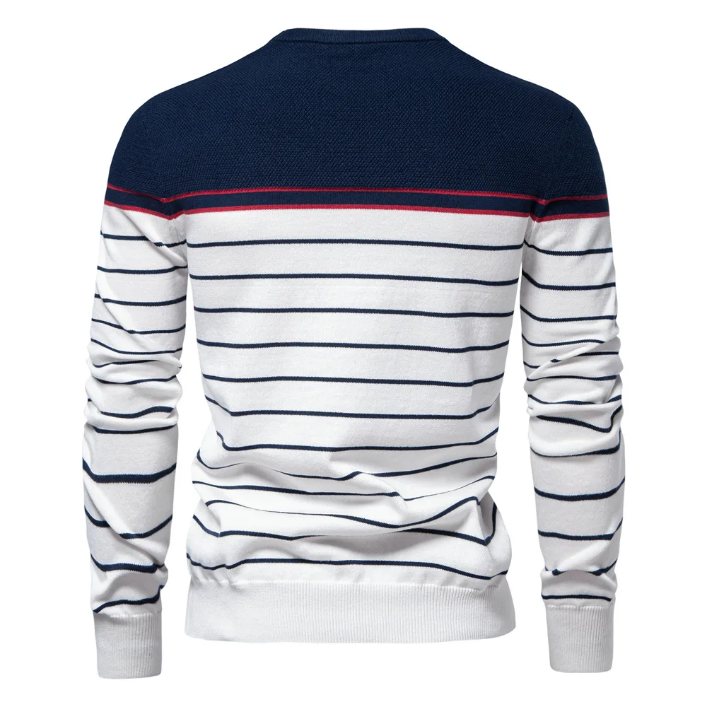 Autumn Mens Sweater High-quality Round Neck Stripe High Elasticity Pullover Men Fashion Casual Stripe Knit Sweaters Men Clothing