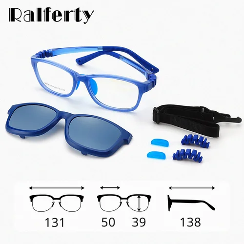 Ralferty 2 en 1 gafas de sol para niños Clips polarizados en gafas niño 0 dioptrías prescripción óptica miopía montura de gafas cadena