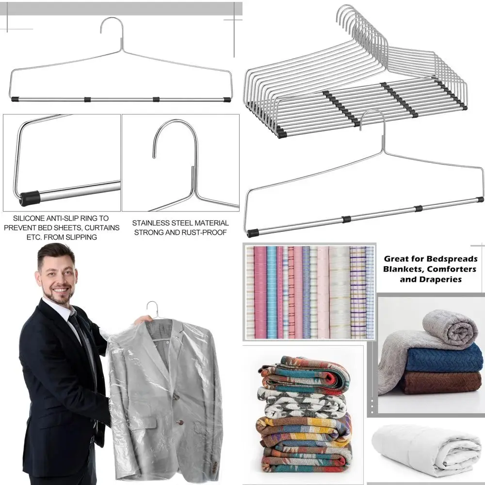 

Набор из 12 металлических вешалок для покрывал (22 шт.) с противоскользящими резиновыми накладками для тяжелых условий эксплуатации