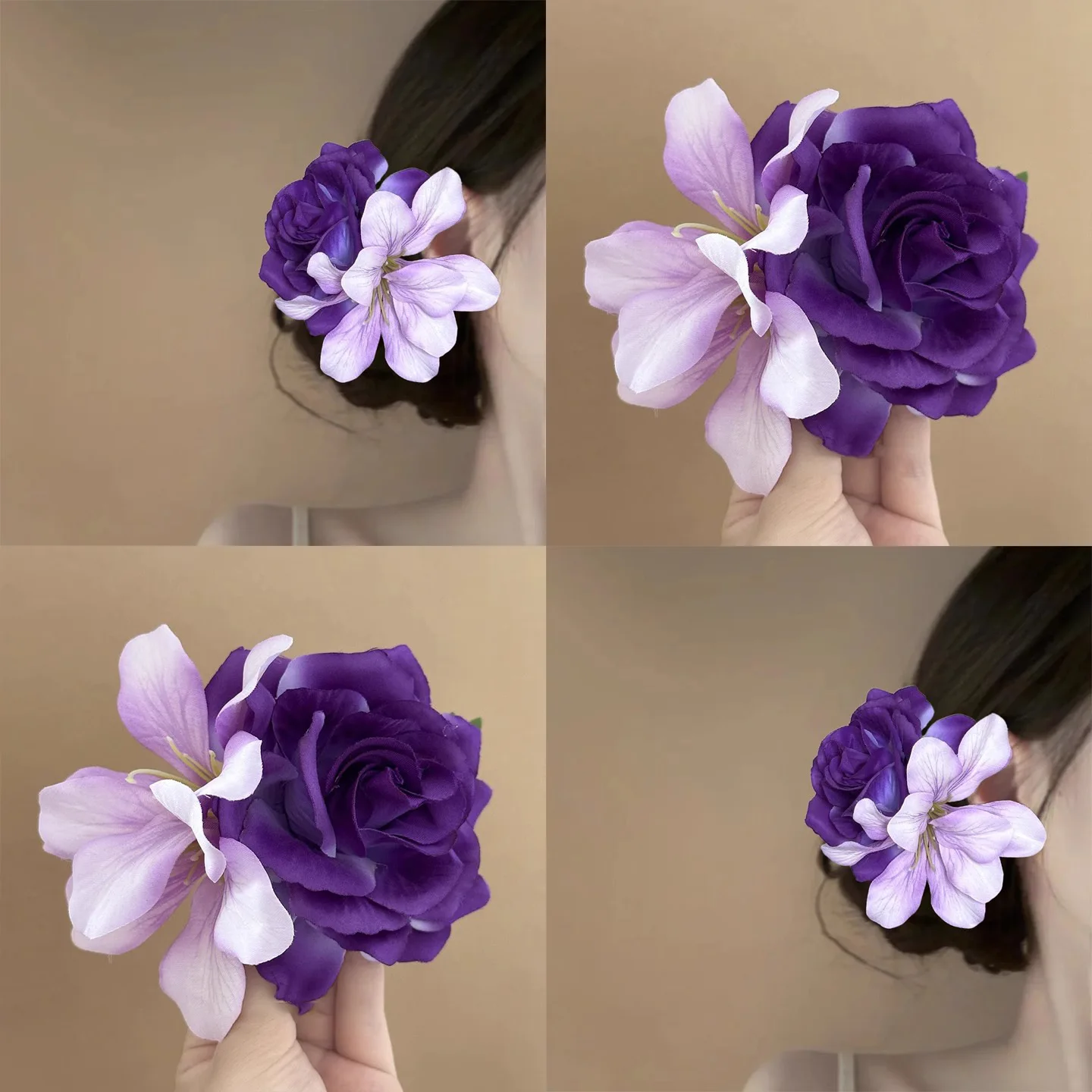 

Purple rose flower hairpin female atmosphere head flower hair accessories photo hair accessories hairpin