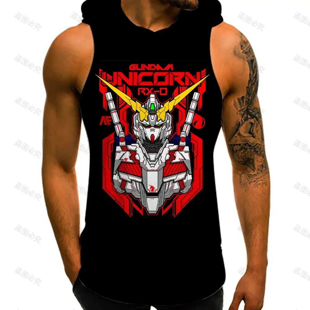 Men's  Hooded Tank Mobile Suit Gundam Hip Hop GYM T-shirts Man Fashion 2023 European Size Streetwear Y2k Tops Basketball New