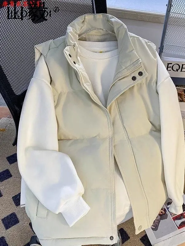 

Men's down Vest Thiened Warm Casual Workwear Jaet Stand Collar Autumn Winter Korean Sle Stand Fit Single Button