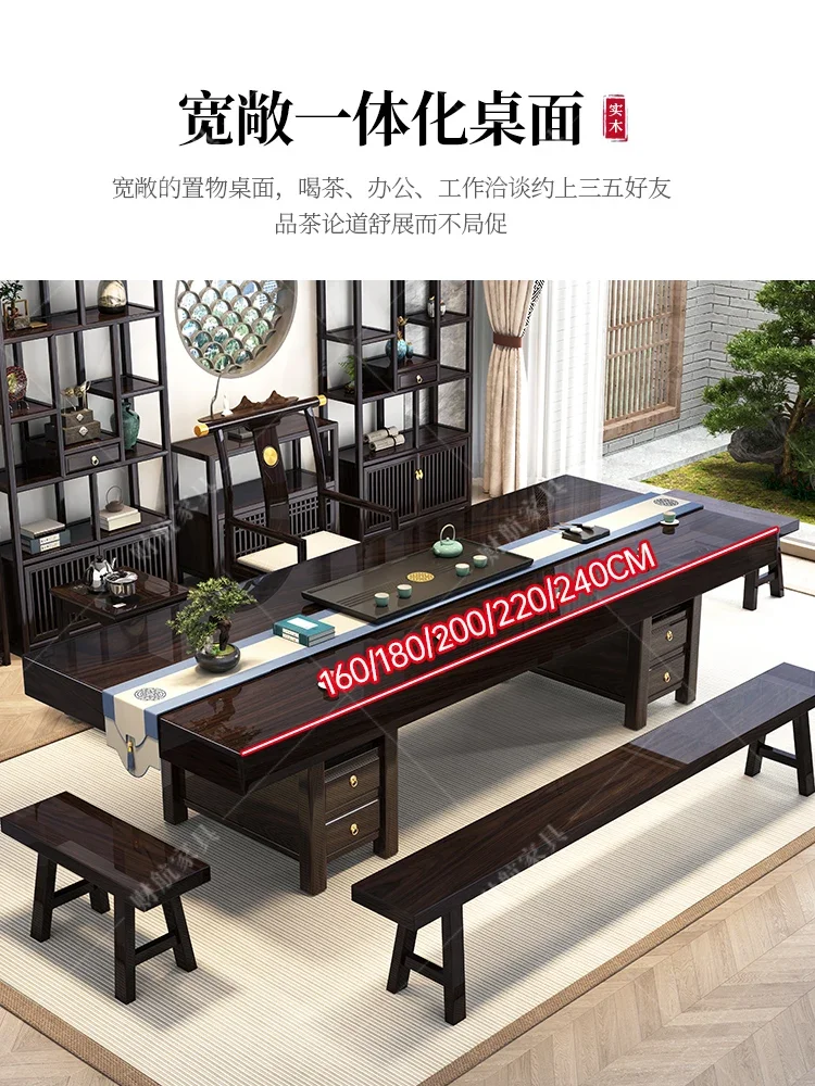 TAO Thickened large board tea table and chair combination office one table and five chairs black rosewood coffee table for home