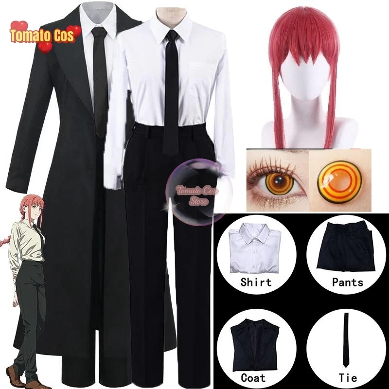 Makima Anime Cosplay Costume para Homem e Mulher, Uniforme, Peruca, Trincheira, Camisa, Gravata, Calças, Fatos, Halloween, Homem Motosserra