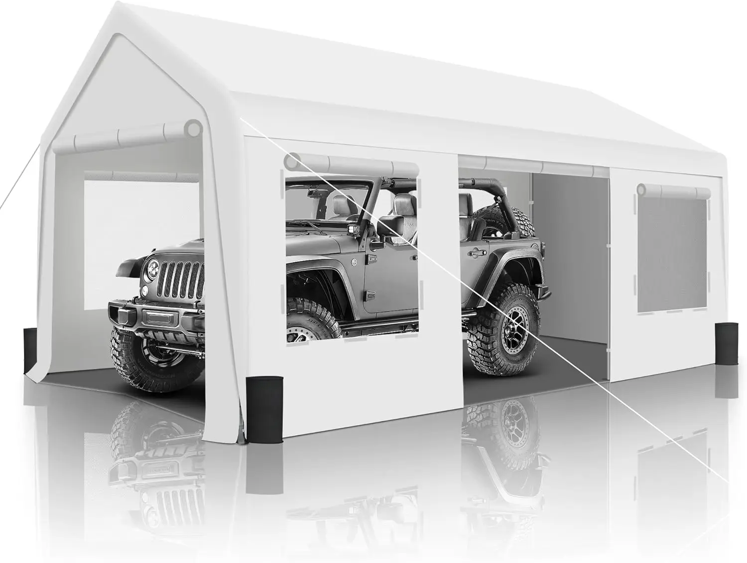 Upgrade 10' X 20' Heavy Duty Carport - Extra Large Outdoor Shelter With Roll-Up Ventilated Windows & Side Doors, Portable