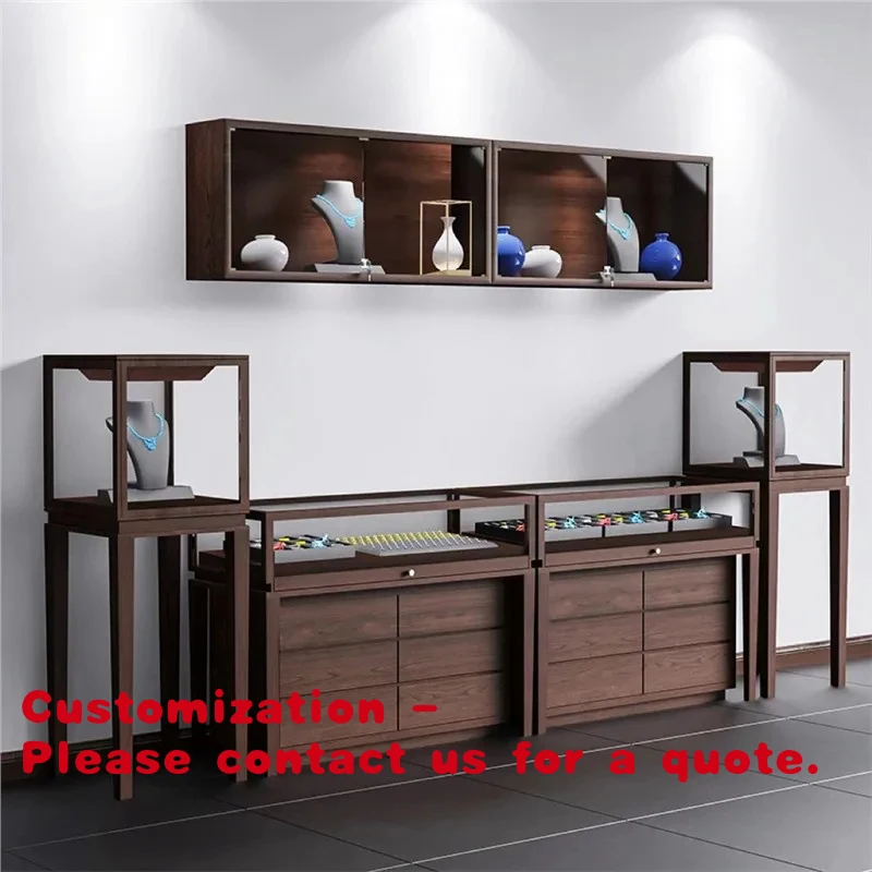 

custom.HongMing Display China New Style Freestanding Jewelry Display Cabinet Glass Antique Jade Design Plate Shelves Eas