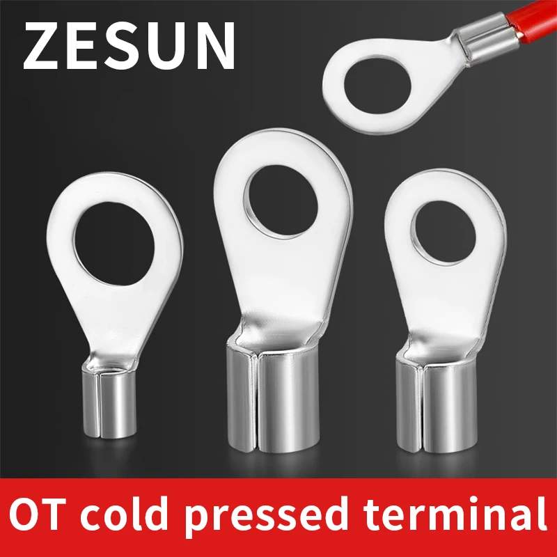 50/100pcs OT cold pressed terminal block copper open nose wire ear circular bare terminal 0.5-10 square wire high conductivity