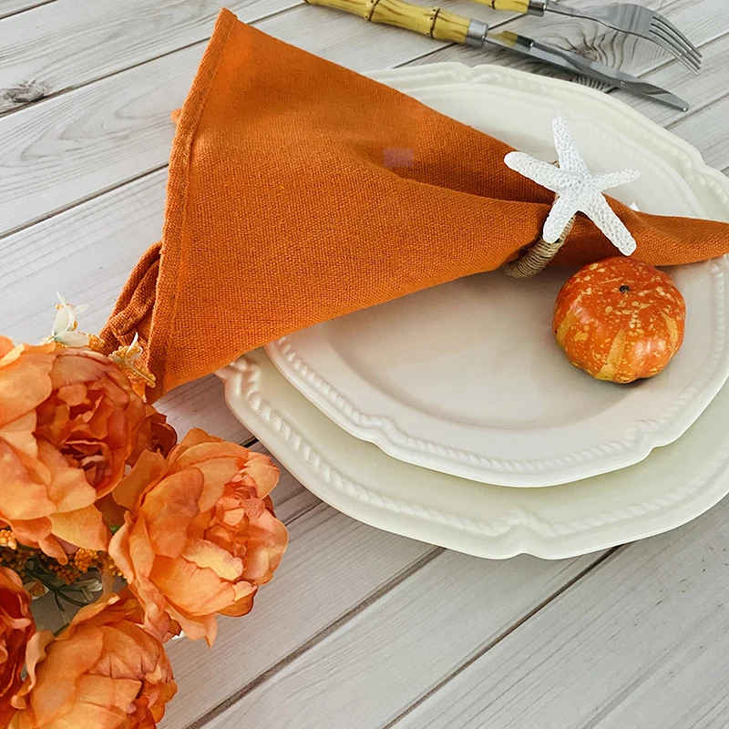 6pcs Cloth Napkins 30X45CM Orange Cotton Polyester Blend Kitchen Washable Dinner Reusable Napkins Wedding Party Table Decoration