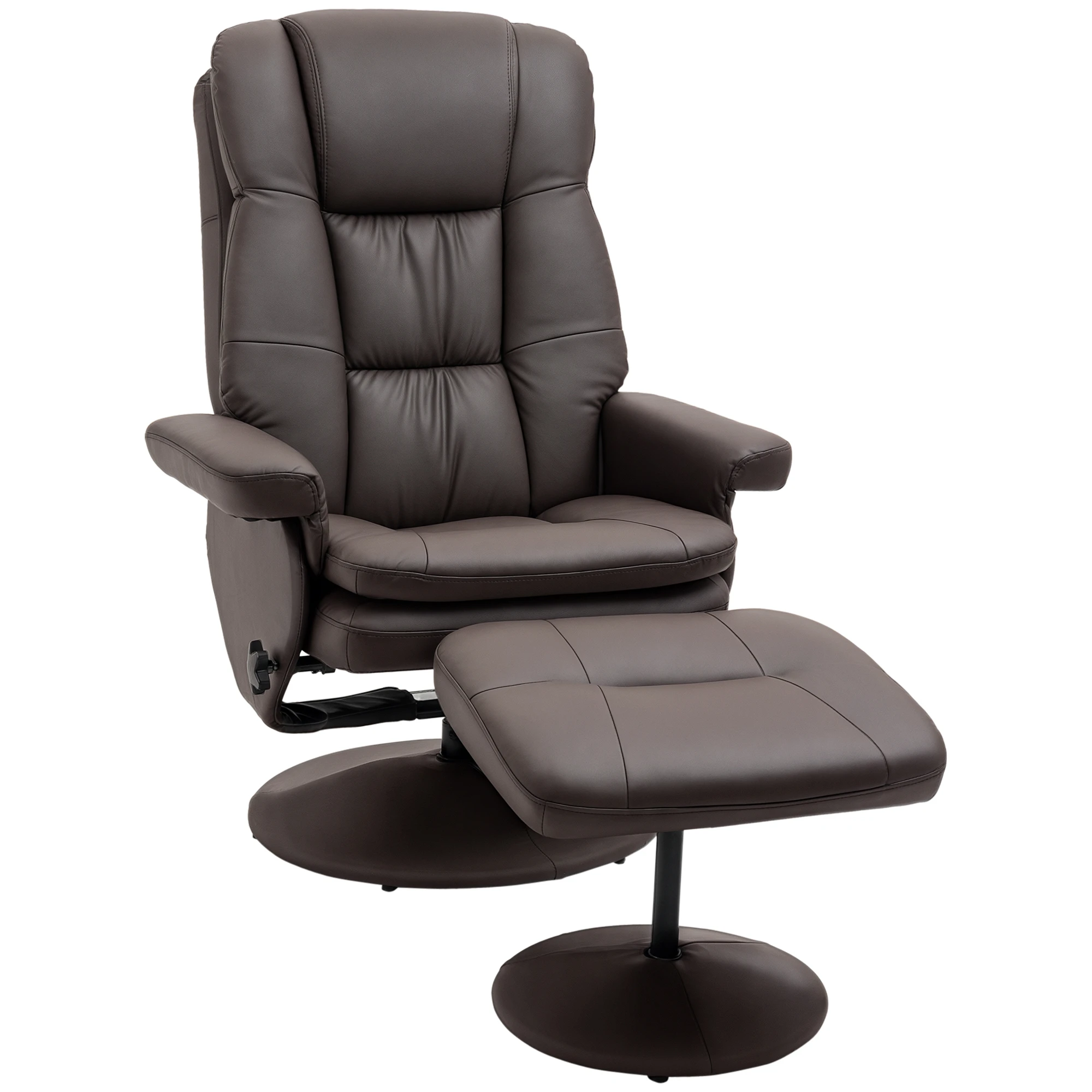 HOMCOM Swivel Recliner with Ottoman, PU Leather Reclining Chair with Ottoman, Upholstered Recliner and Footrest with Wrapped Base for Living Room, Bedroom and Home Office, Brown