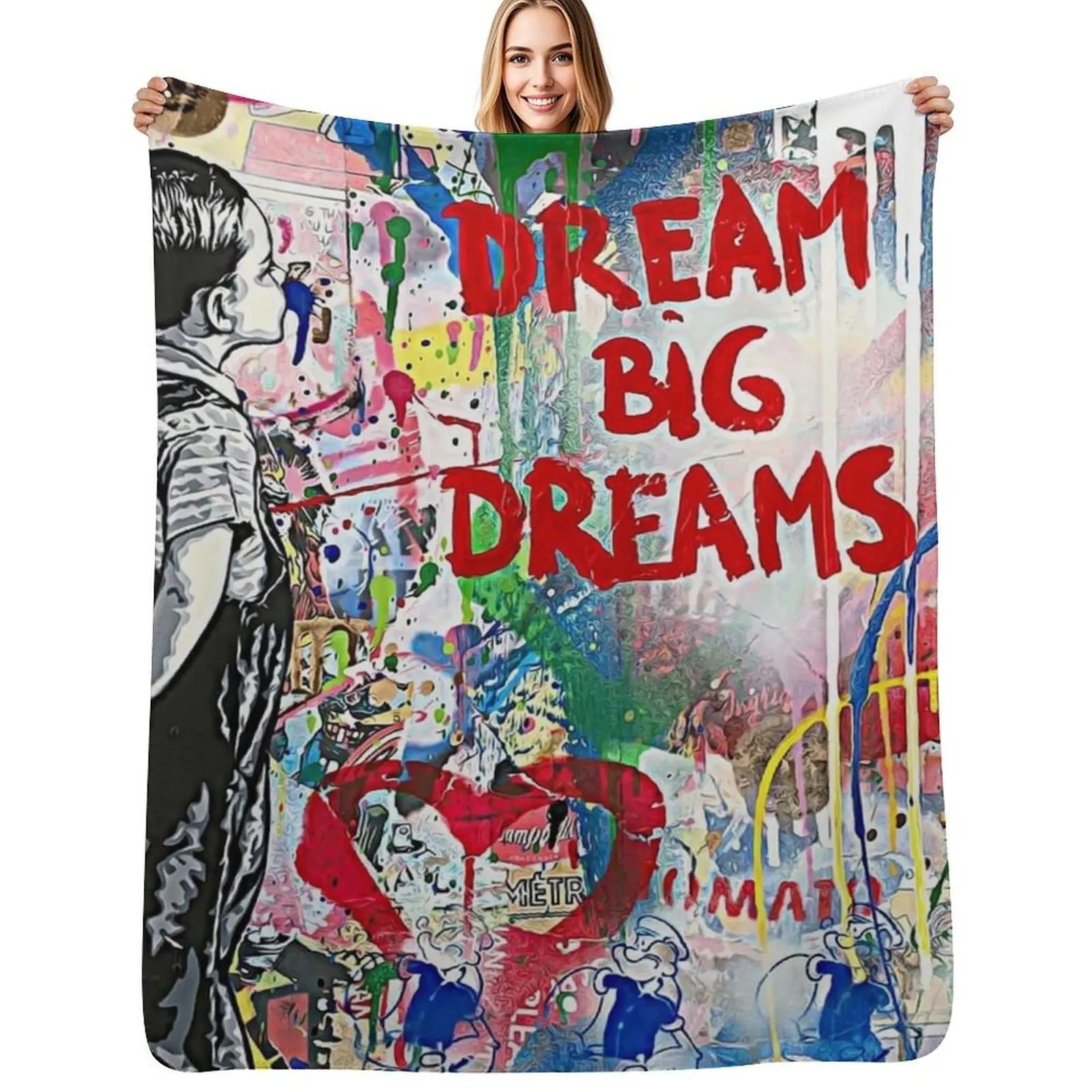 Banksy Dream Big Dreams Throw Blanket Sofas Soft Big christmas gifts Soft Plush Plaid Stuffeds Blankets