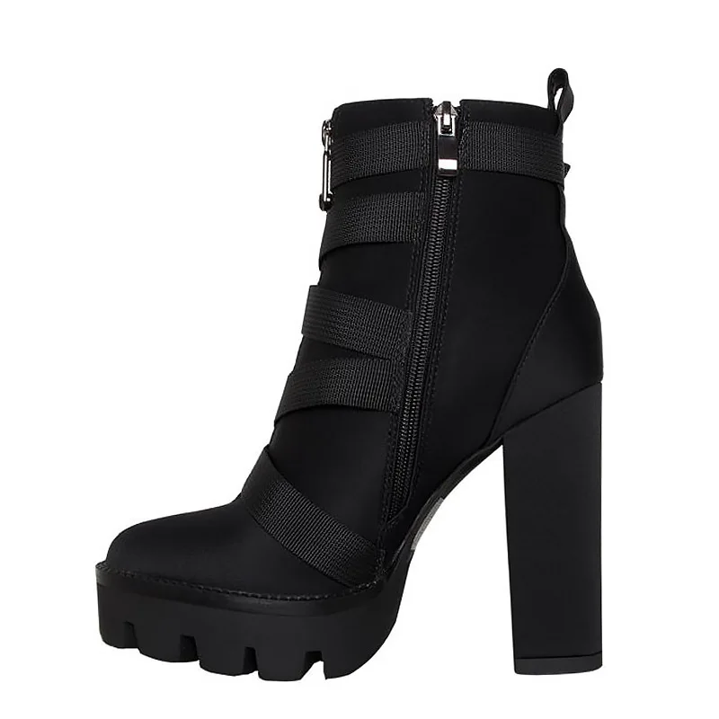 2023 New Fashion Spring Autumn Platform Ankle Boots Women 12cm Thick Heel Platform Boots Ladies Worker Boots Black Big Size