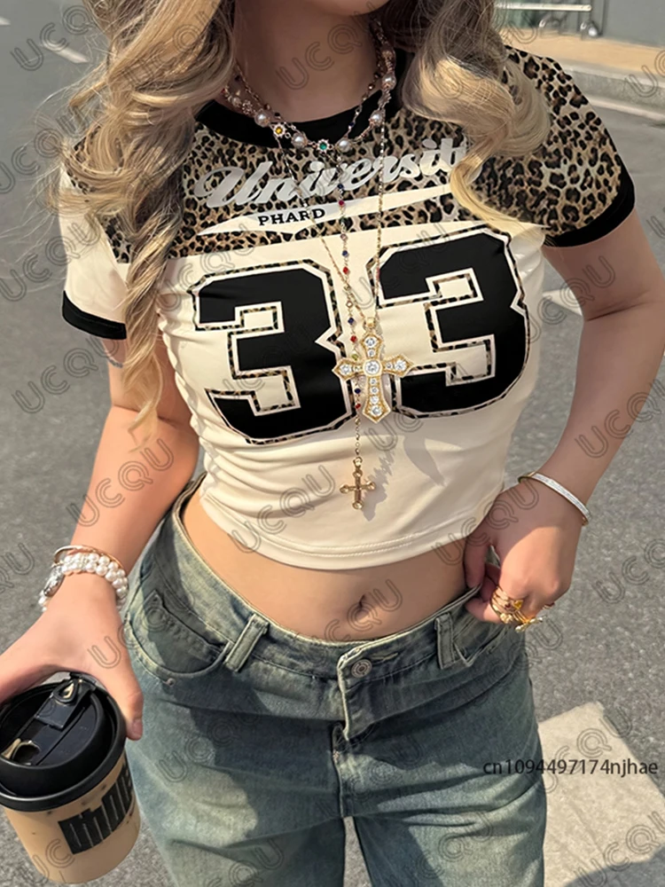 صيف جديد رسالة Np.33 تي شيرت مطبوع للنساء قصيرة الأكمام المحاصيل الأعلى الشارع الشهير تيز خمر كرة القدم عادية جيرسي Y2k القمم