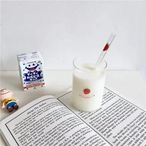 كوب زجاجي جميل مع قش ، كوب ماء شفاف إبداعي ، حليب طلاب ، زجاج مقاوم للحرارة ، نانا ، 300 مل أفضل 8 كأس نانا مبيعا - رقم 7