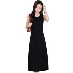 8 Colors Sleeveless Vintage Summer Dress Women Casual Solid Color Women Dress O-Neck Elegant Sundress Women Black Long Dress