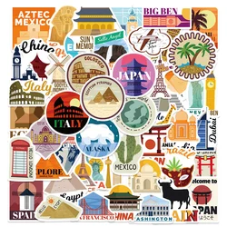 50pcs World City Landmark Stickers Pack Scrapbook Stationery Ipad Phone Laptop DIY Cartoon Sticker Journaling Materials