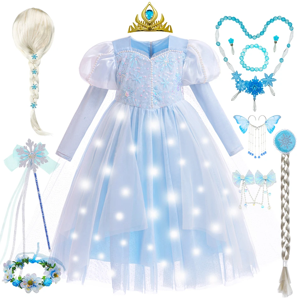 Girls Elsa Dress Kids Princess Cosplay Costume Children Halloween Christmas Birthday Vestido Snow Queen Carnival Party Outfits