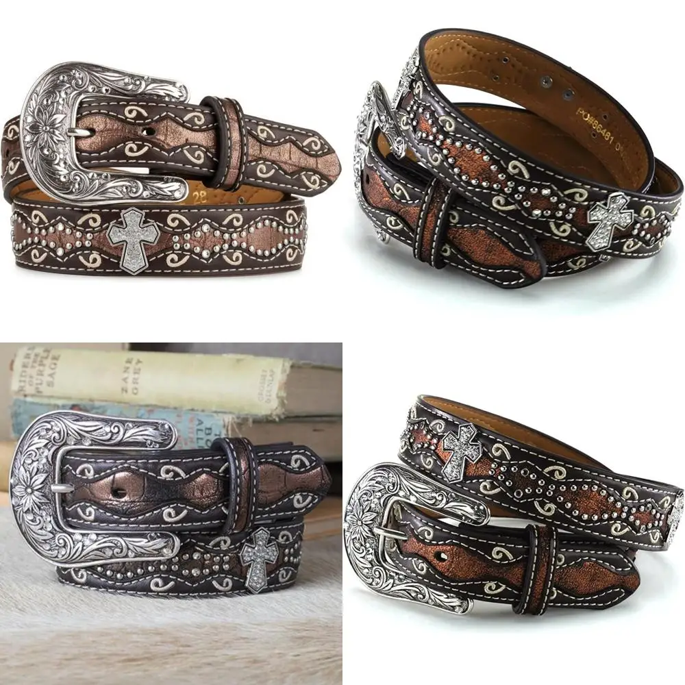 

Блестящий ремень из искусственного крокодила для девочек с крестообразным дизайном Conchos для нарядов в западном стиле