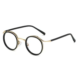 Retro Brand Design Luxury Round Frame Glasses Frame for Men Women Ultralight Stainless Steel Alloy Anti Blue Light Eyeglasses
