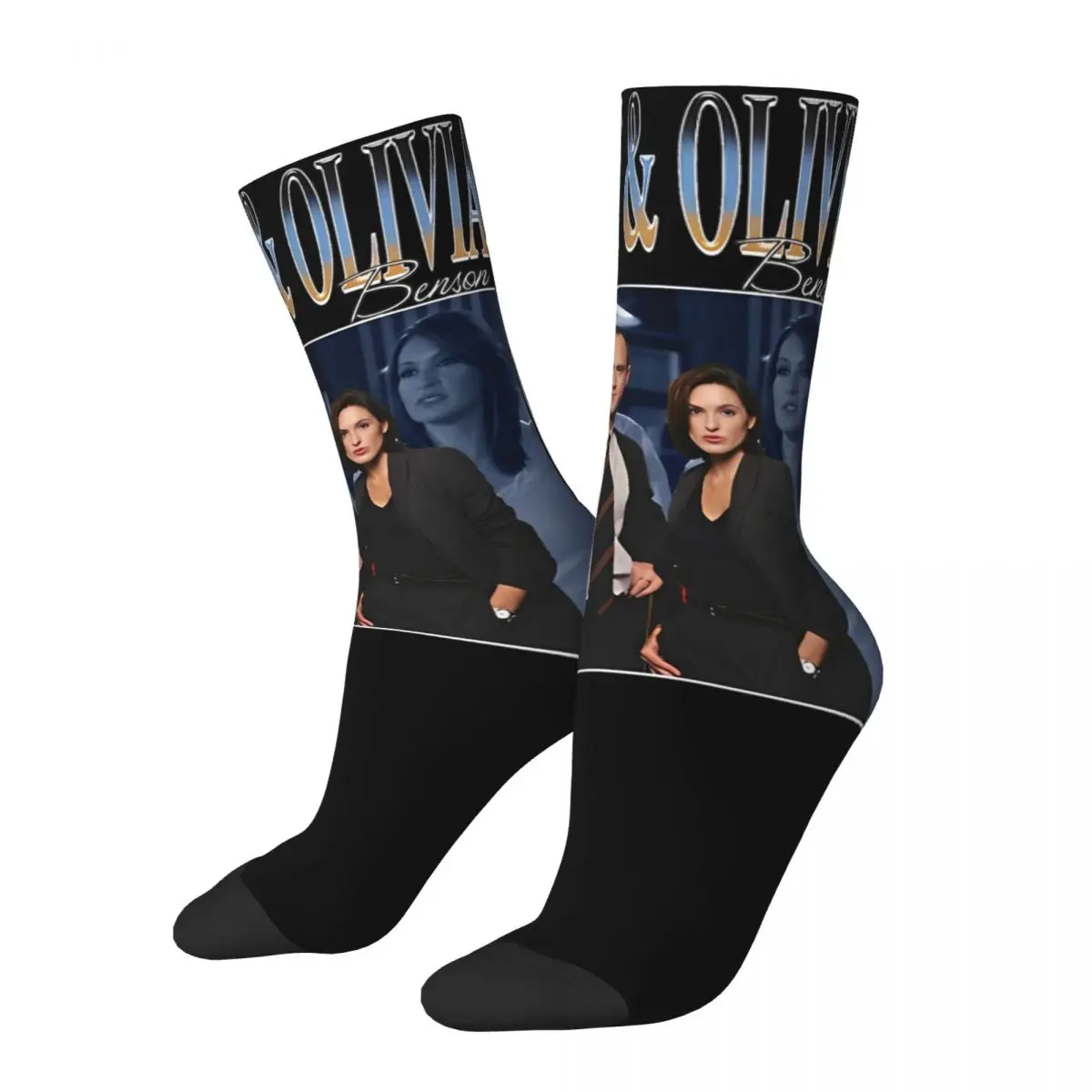 Funny Retro 90s Vintage Elliot Stabler And Olivia Benson Design Theme Print Sock Spring Autumn Winter Cute Crew Socks Breathable