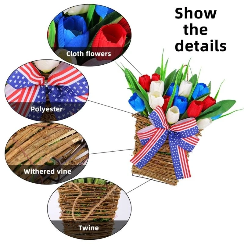 

Independence Day Simulations Flower Wreath Tulips Door Hanger Baskets Wreath 15UB