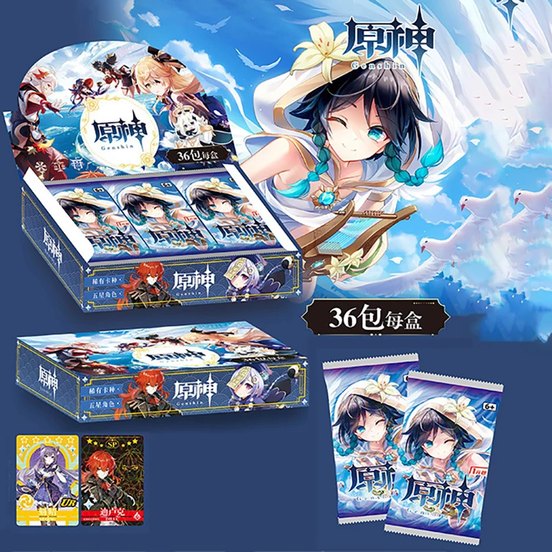 Genshin impact Anime Card figure Collections Wendi Zhong Li Traveler Games hobby collectibles Card Battle for children gift Toys