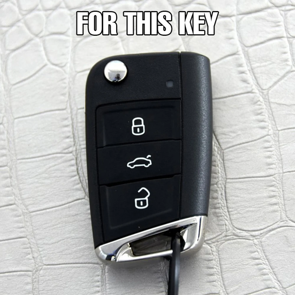 Carbon Fiber Style Remote Key Shell Case Fob For VW Polo Golf 7 Tiguan Skoda Octavia Fabia Kodiaq Key Ring Keychain