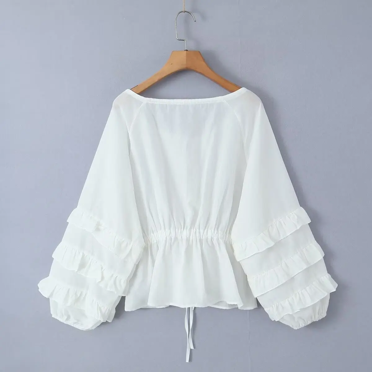 Jenny&Dave Minimalist Casual Shirt Women White Chiffon Shirt With Ruffled Edges Long Sleeve Blouse Women Tops