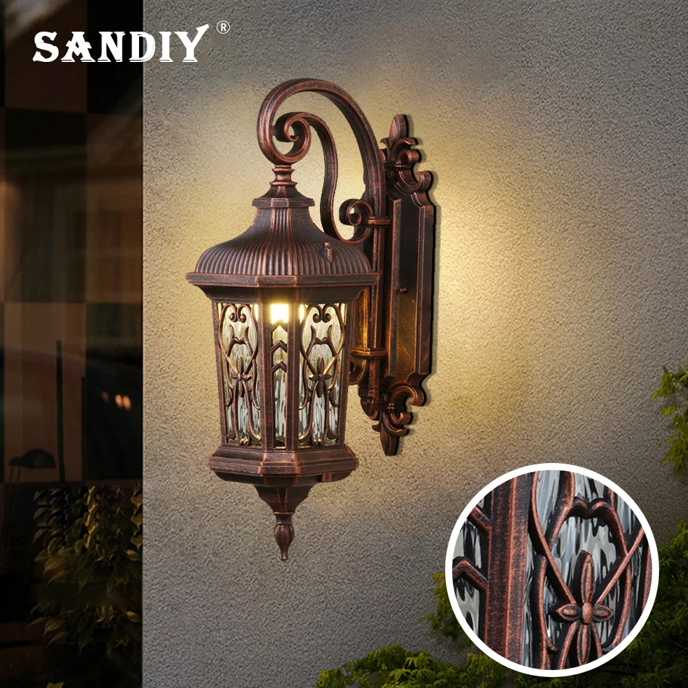 SANDIY Outdoor Porch Light Retro LED Lamp Waterproof Wall Mount Garden Light for Country House Gate Patio Exterior Sconce Lamp