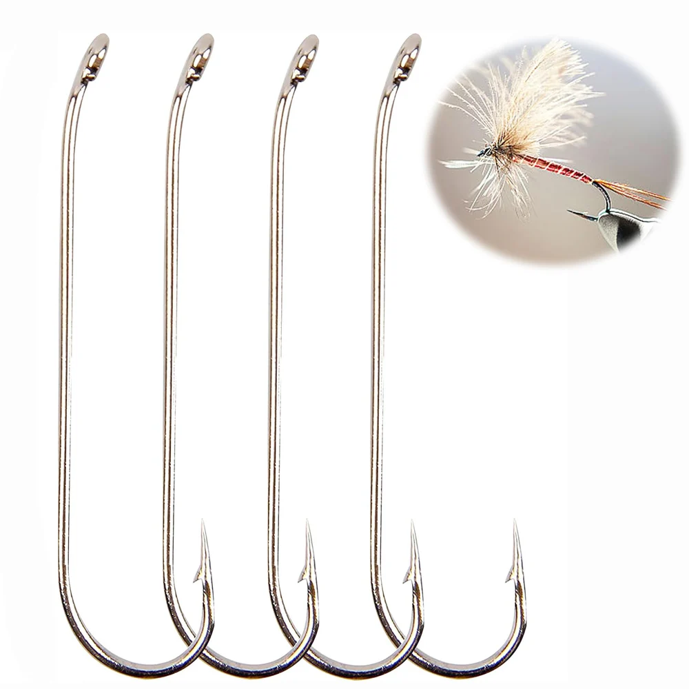 100Pcs Fly Fishing Hooks Dry Fly Tying Hooks Long Shank Bass Fly Hooks Barbed Curved Fishing Hooks Nymph Streamer Jig Flies hook