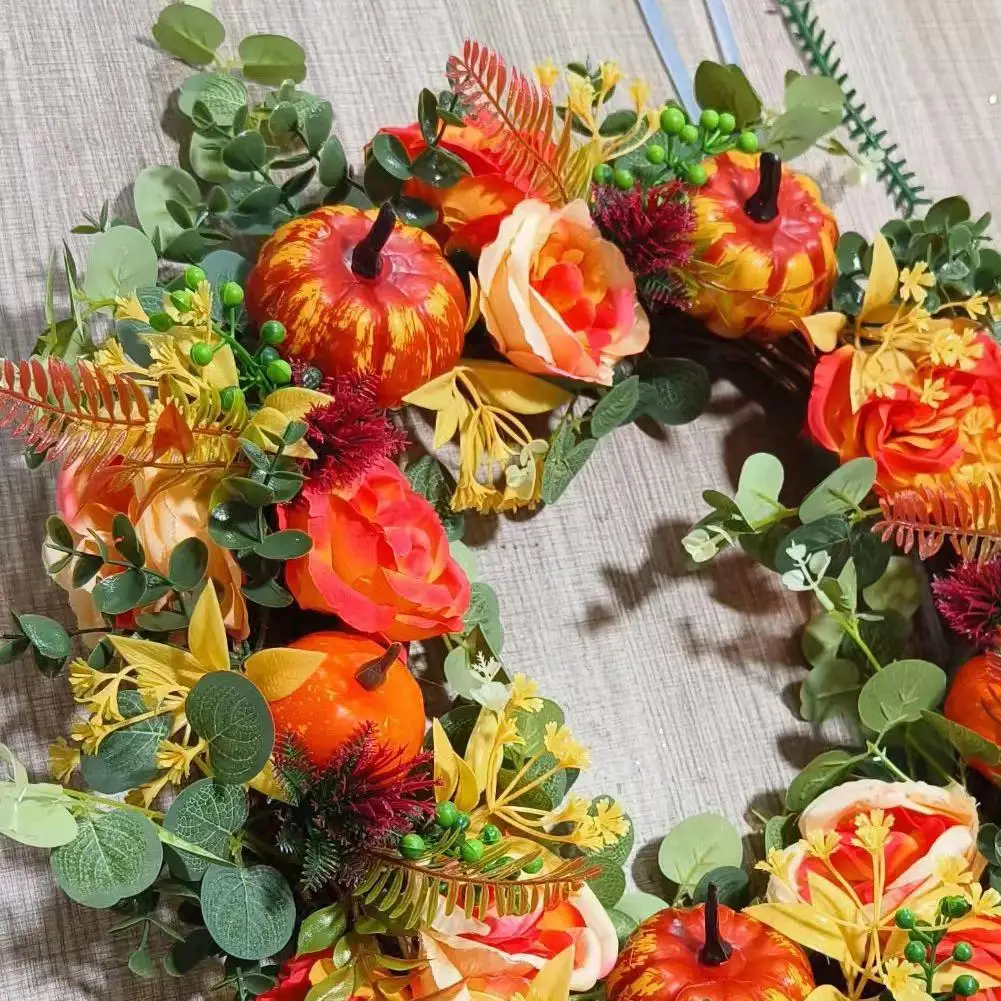 

40/45/50cm Fall Peony Pumpkin Wreath Simulation Garland For Front Door Farmhouse Decor Festival Celebration Thanksgiving Wr O0K2