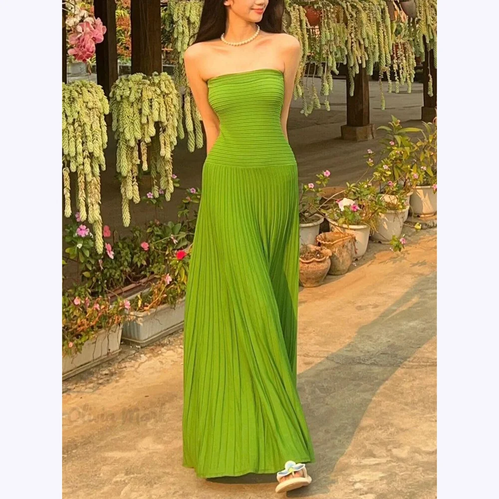 

Зеленое плиссированное платье для выпускного вечера без бретелек, элегантное роскошное женское вечернее платье длиной до пола, банкетное платье для особых случаев