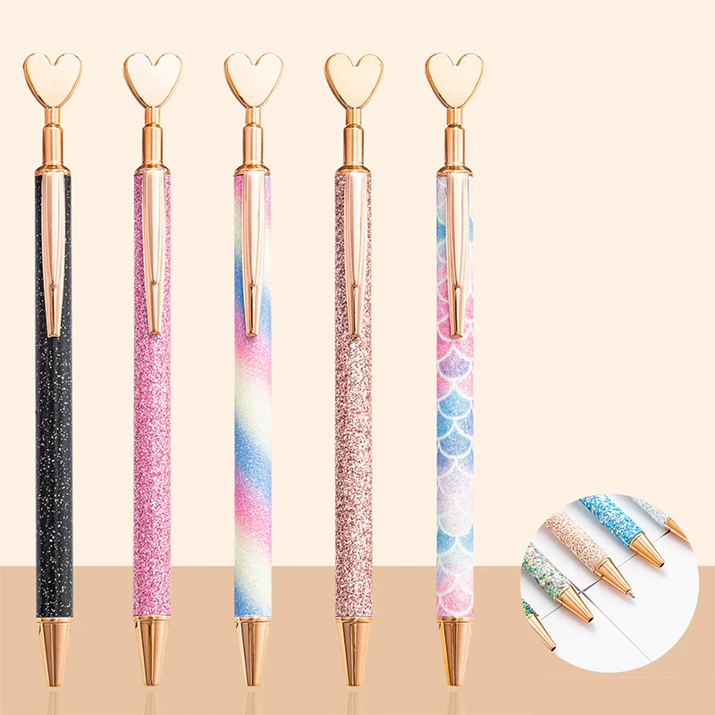 

Элегантная золотая ручка-карандаш High Beauty Fashion Love с сетчатым корпусом, разноцветными элементами, металлическим шариковым наконечником, школьные принадлежности, подарок для учителя, оптом