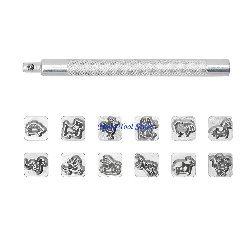 31GJ Zinc Alloy Leather Stamping Tool Set With 12 Themed Pattern For Crafting