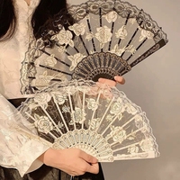 Lolita Gothic Fan Victorian Female Lace Hand Fan Vintage Black White Red Rose Bamboo Fans Cosplay Halloween Party Supplies