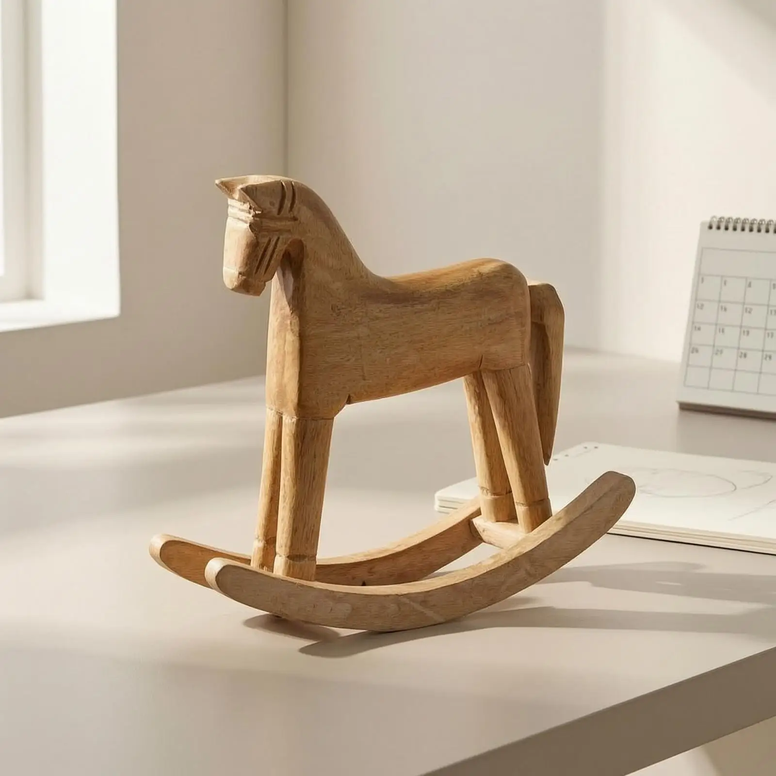 Wooden Rocking Horse Decorative Table Centerpiece Vintage-Inspired for Nursery