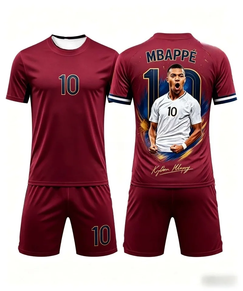 Sommerlicher Verkaufsschlager: Modische Neue Mbappe-Kollektion # 10 Fußball-T-Shirt- und Shorts-Sets mit kurzen Ärmeln, atmungsaktiv, bequem, für die ganze Familie – Detail 5
