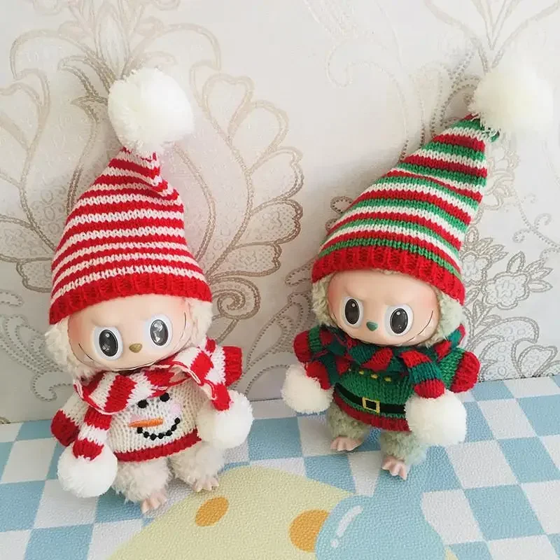 Für 17 cm Labubu-Stoffpuppenkleidung, Anhänger, Weihnachten, Schneemann, Mütze, Schal, Zubehör, Puppenkleidung für Labubu-Outfit