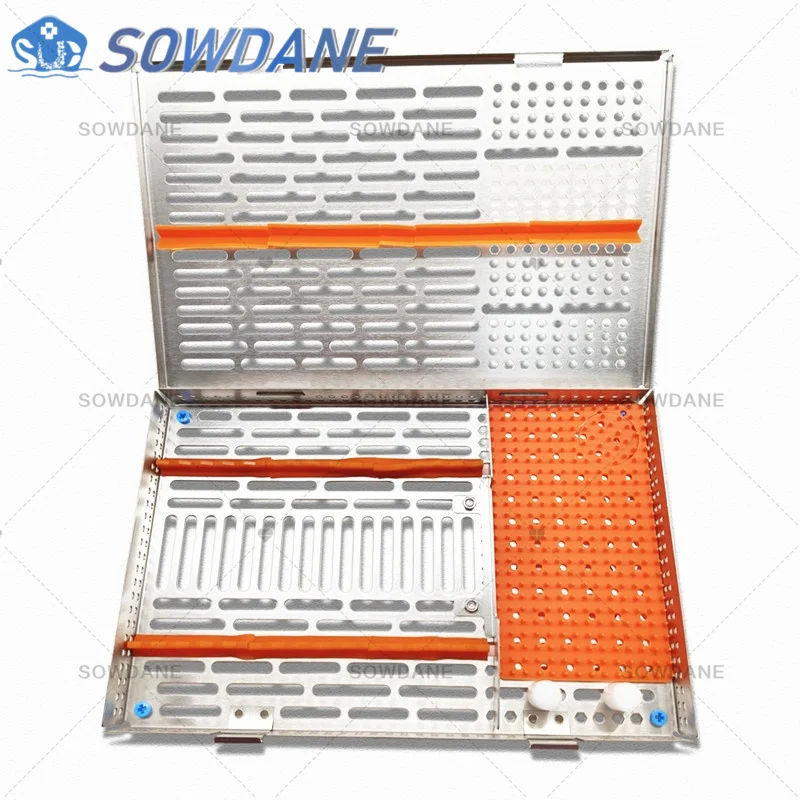 Dental Stainless Steel Disinfection Box Tray for Dental Implant Instrument with Soft Pad Dentist Surgical Tool Plate Placing Box