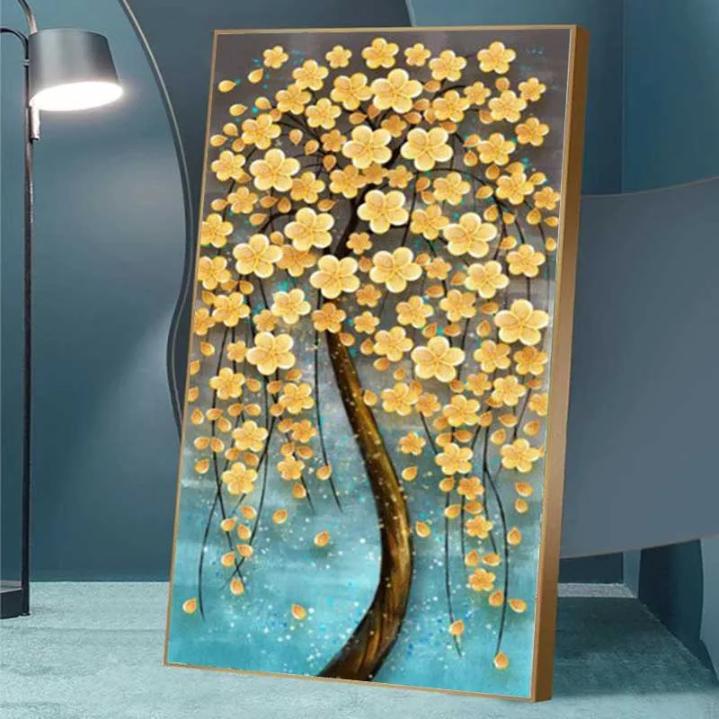 

GATYZTORY Large Size Paint By Numbers Yellow Flowered Tree For Adults Children Handpainted Oil Painting Picture Paint Home Decor