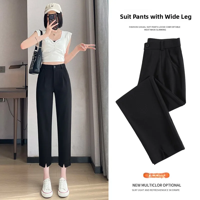 

Женские брюки Slim Fit с высокой талией, укороченные, весна-лето, тонкие леггинсы, для невысоких женщин, повседневный стиль, нейлон-хлопок
