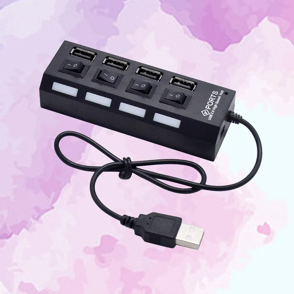 4 Port USB 2.0 Hub with Independent on Off Fast Data Transfer Backward Compatible USB 1.1 Built-in 45Cm Cable White