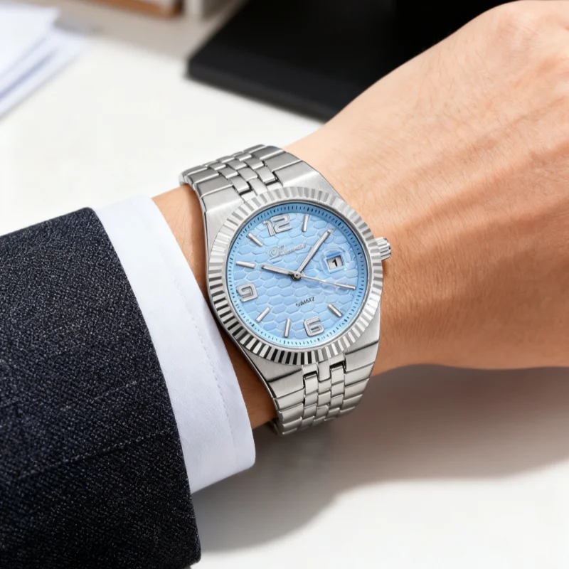 New Men's Business Watch Honeycomb Pattern Night Light Watch Calendar Watch Gift