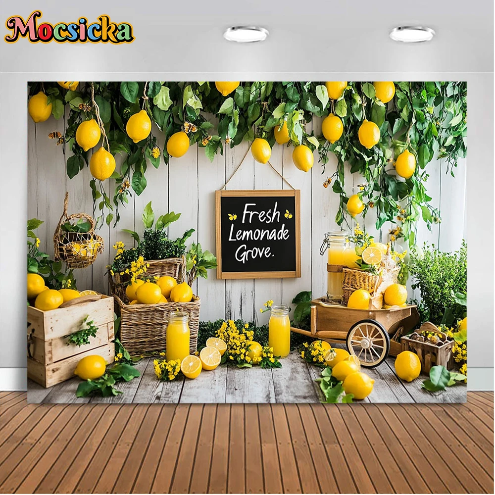 Mocsicka-Fondo de fotografía de limón, fiesta de cumpleaños de primavera, plantas, flores, cajas de madera, tema fresco, decoración de estudio, utilería de fondo