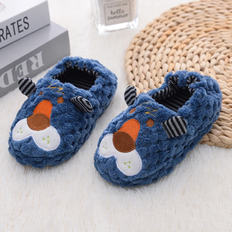 Toddler Boys Slippers for Winter Baby Loafers Plush Warm Cartoon Lion Rubber Sole Children Home Shoes Kids House Indoor Footwear