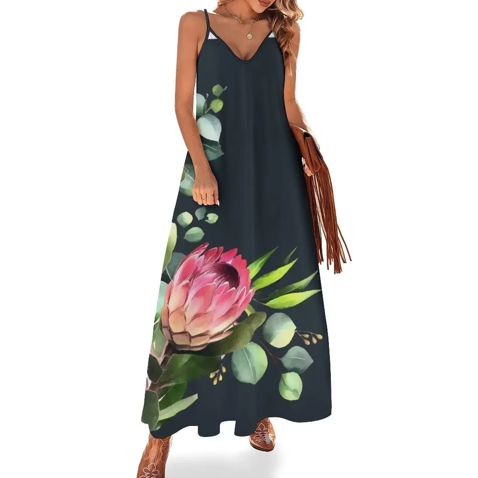 

bush blue Sleeveless Dress Women's dress beach dresses Dress