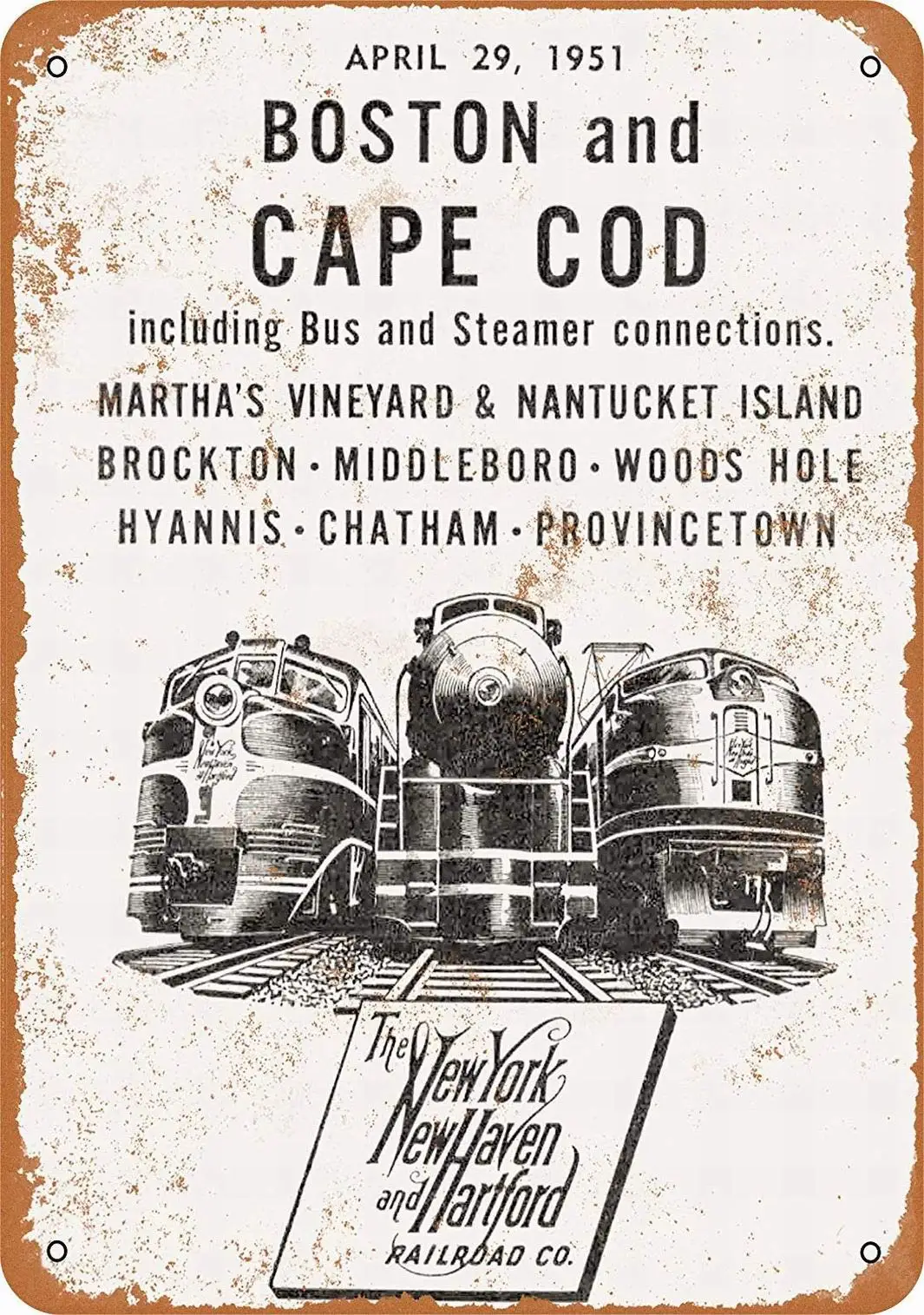 12 x 8 Metal Sign - New Haven Railroad Boston Cape - Vintage Wall Decor Art sign