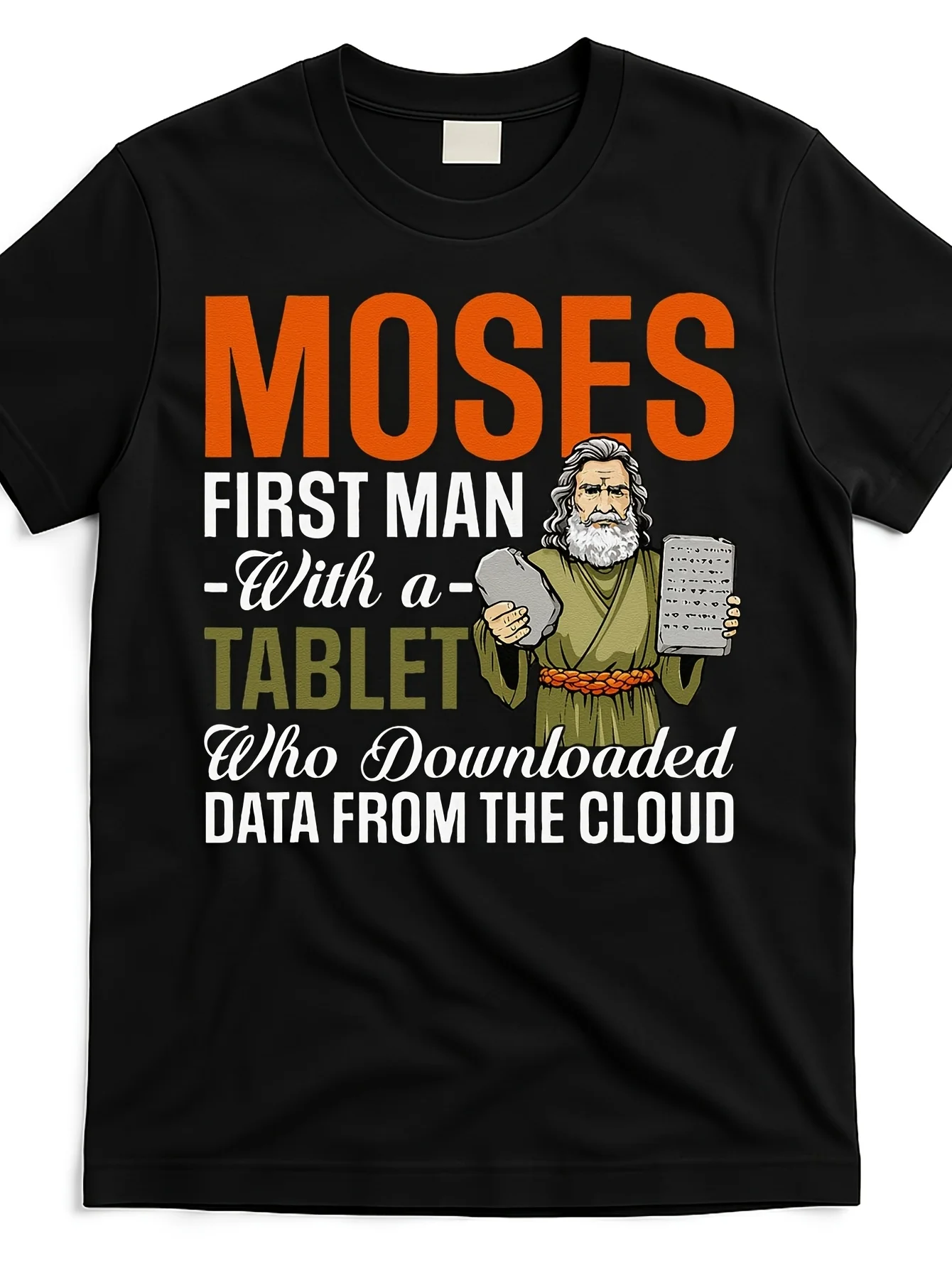 Humorous Jewish Easter Moses Board Data Cloud Joke T-Shirt Unisex 2025 Summer Short Sleeve Printed T-Shirt