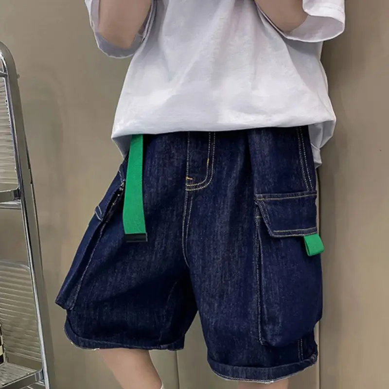 3-12Y Boys Denim Shorts Summer Thin New Kids Solid Color Fashion Pants Children Elastic Pure Cotton Casual Five Quarter Shorts